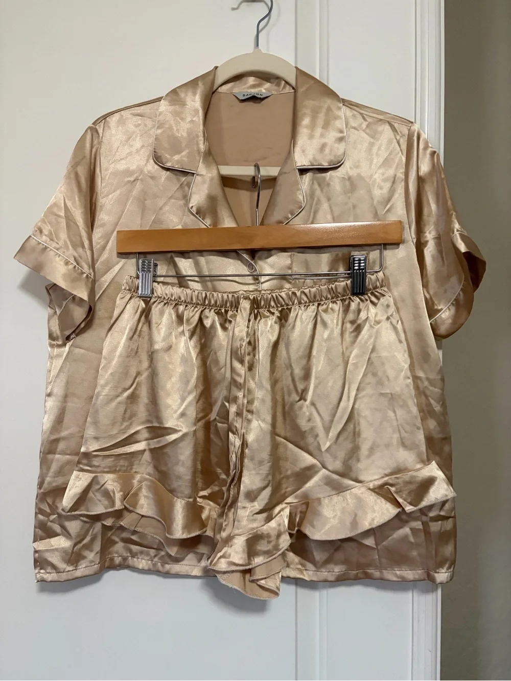 🎀Silky Feminine Champagne Short-Sleeve & Ruffle Shorts Pajama Set🎀